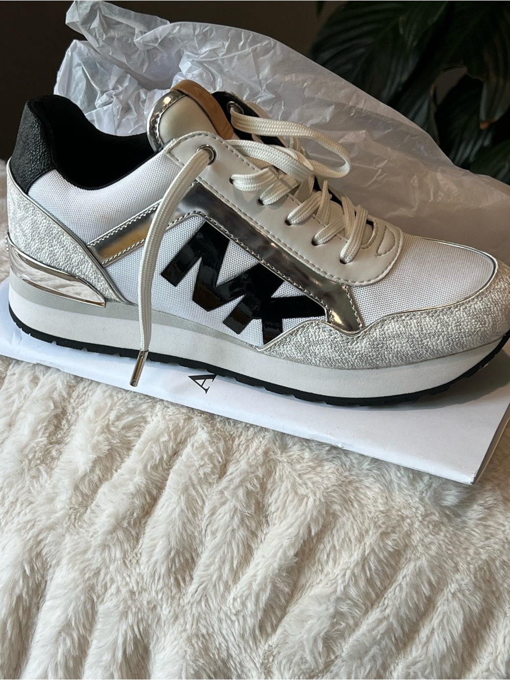 Michael Kors White and Silver Lace-Up Women's Fashion Sneaker